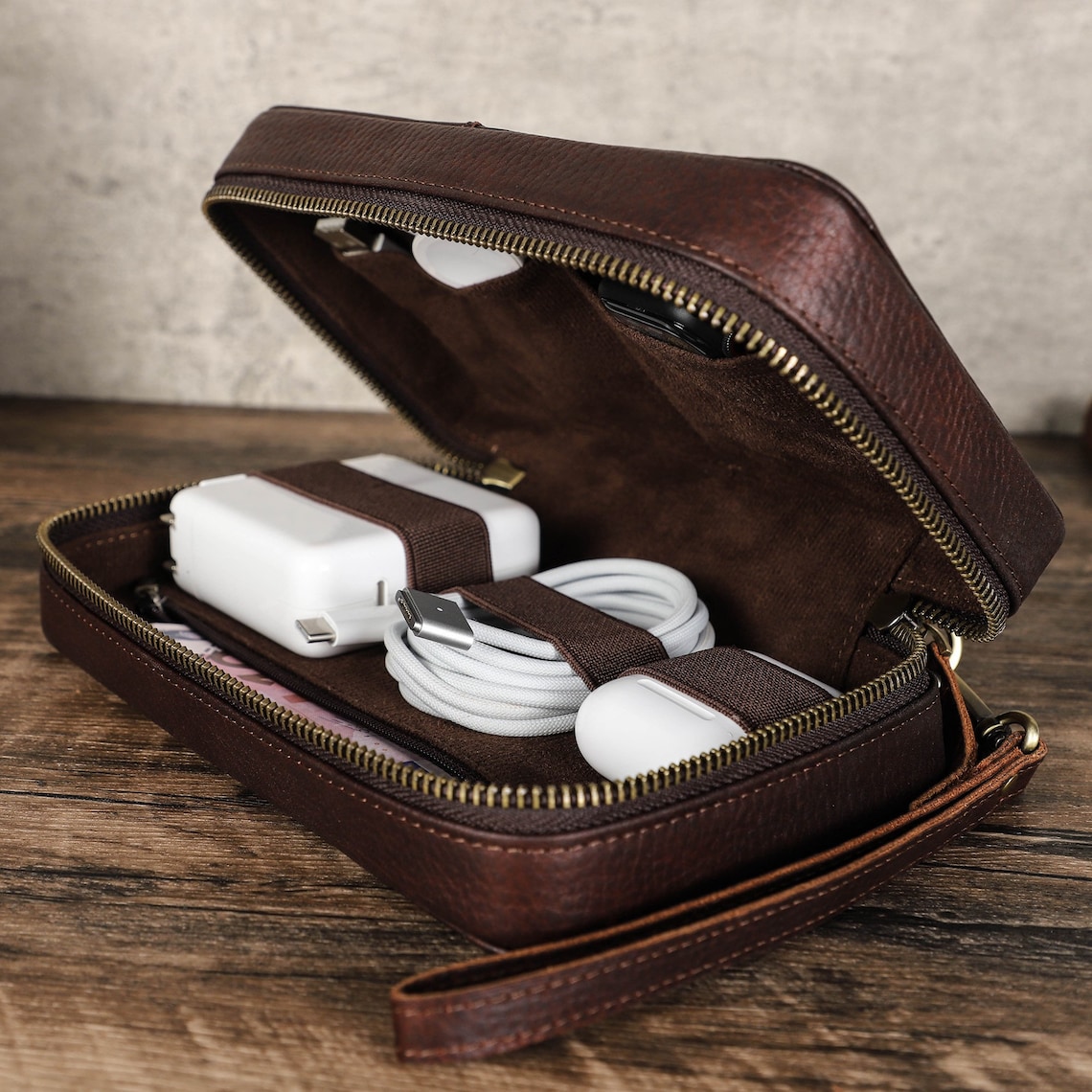 Travel Electronics Accessories Bag Leather Cable Organizer Etsy