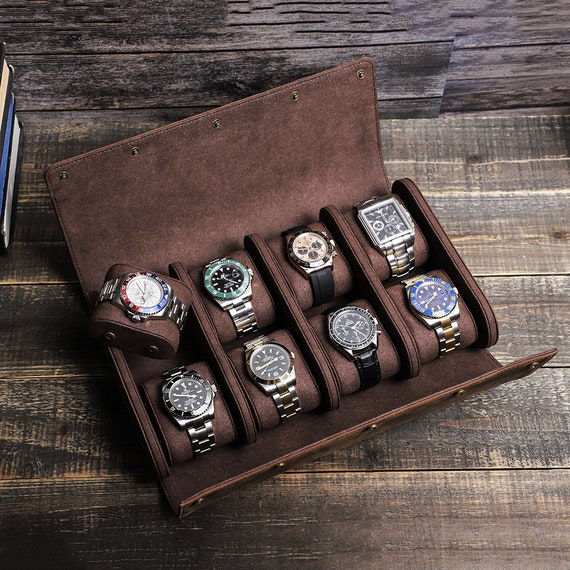 Luxury Vintage Watch Roll Travel Case Genuine Leather Handmade Display Box  1/2/3/6/8 Slots Wrist Watches Jewelry Storage Pouch