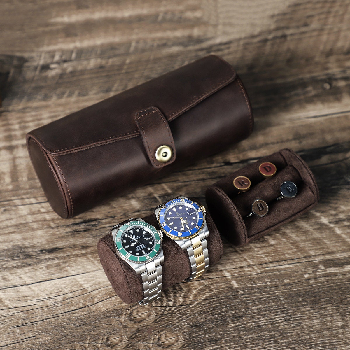 TAWBURY 3 Watch Box Organizer for Men - Cufflink and Watch Organizer | Mens Small Jewelry Box Watch Holder | Small Watch Box for Men | Watch and
