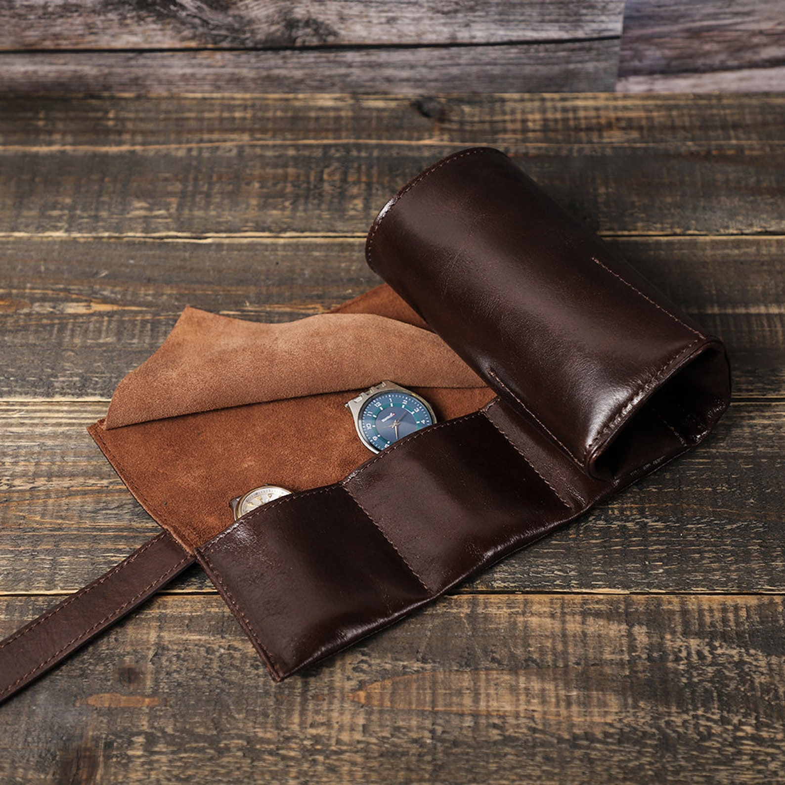 Travel Watch Roll Case Leather Watch Strap Roll Up Watch Etsy UK