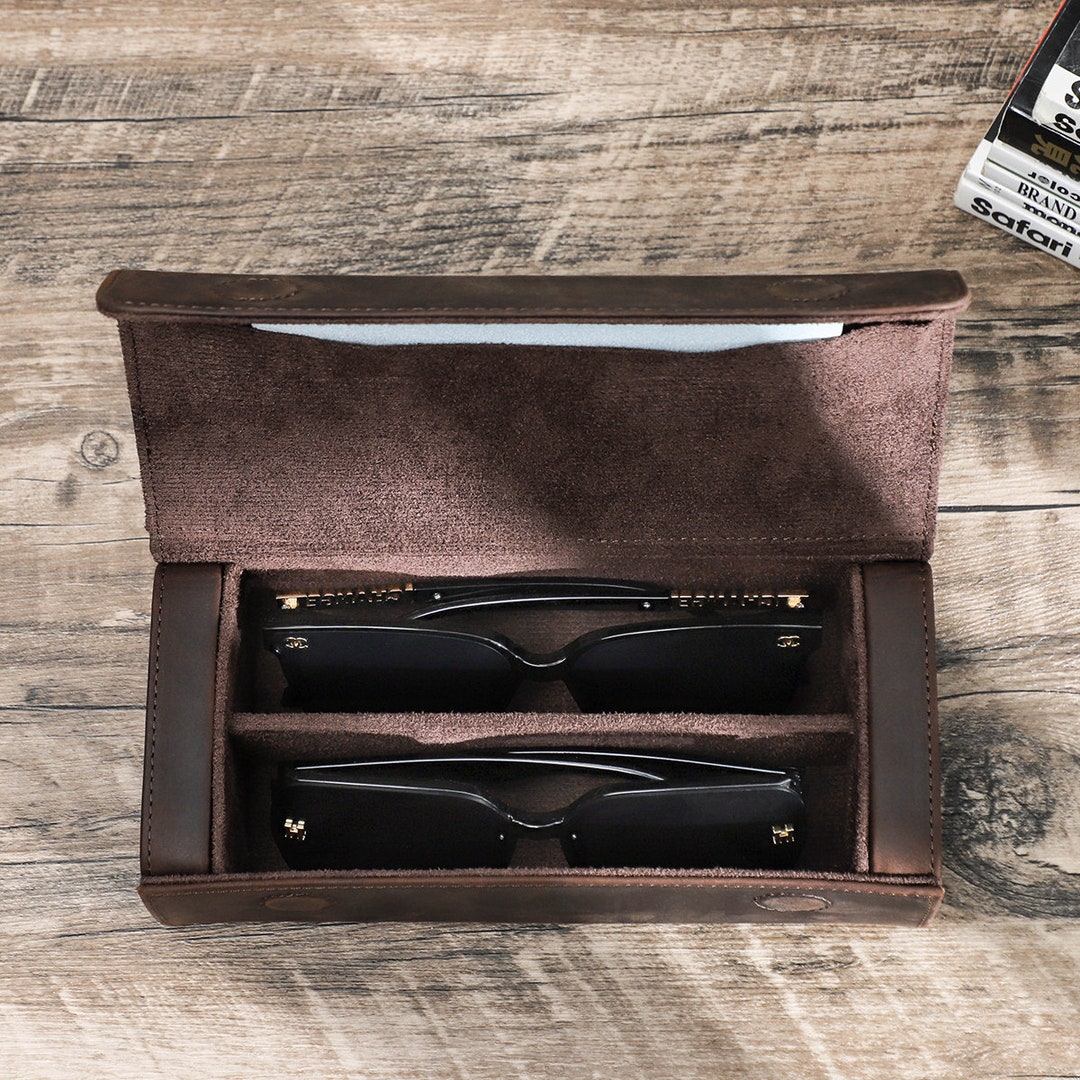 Leather Sunglasses Travel Case, Glasses Box Organizer for 2 4 Pairs
