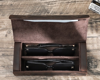 Leather Sunglasses Travel Case, Glasses Box Organizer for 2 4 Pairs Sunglasses, Customized Sunglasses Storage Display Case, Groomsmen Gift