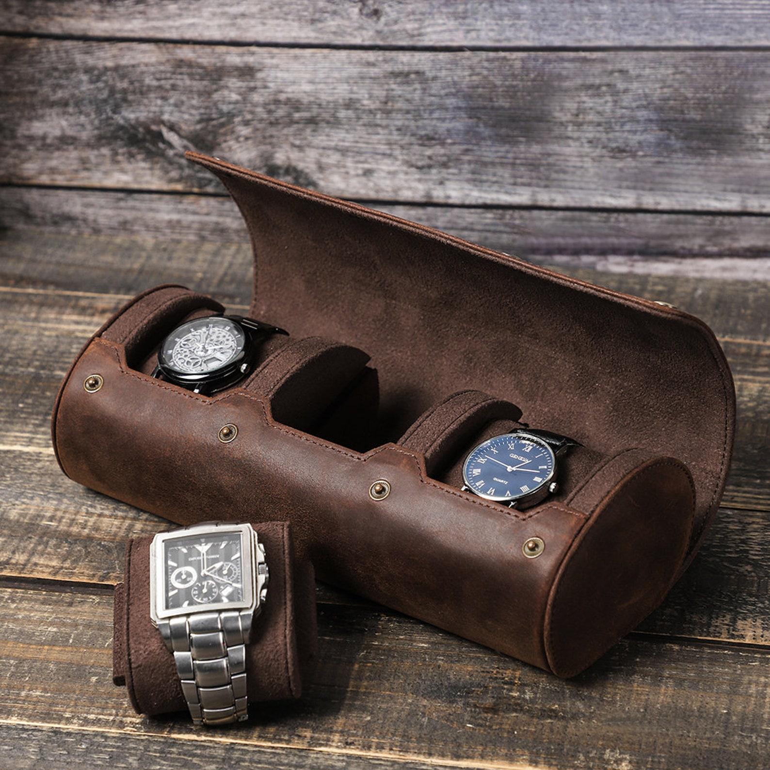 travel watch roll leather