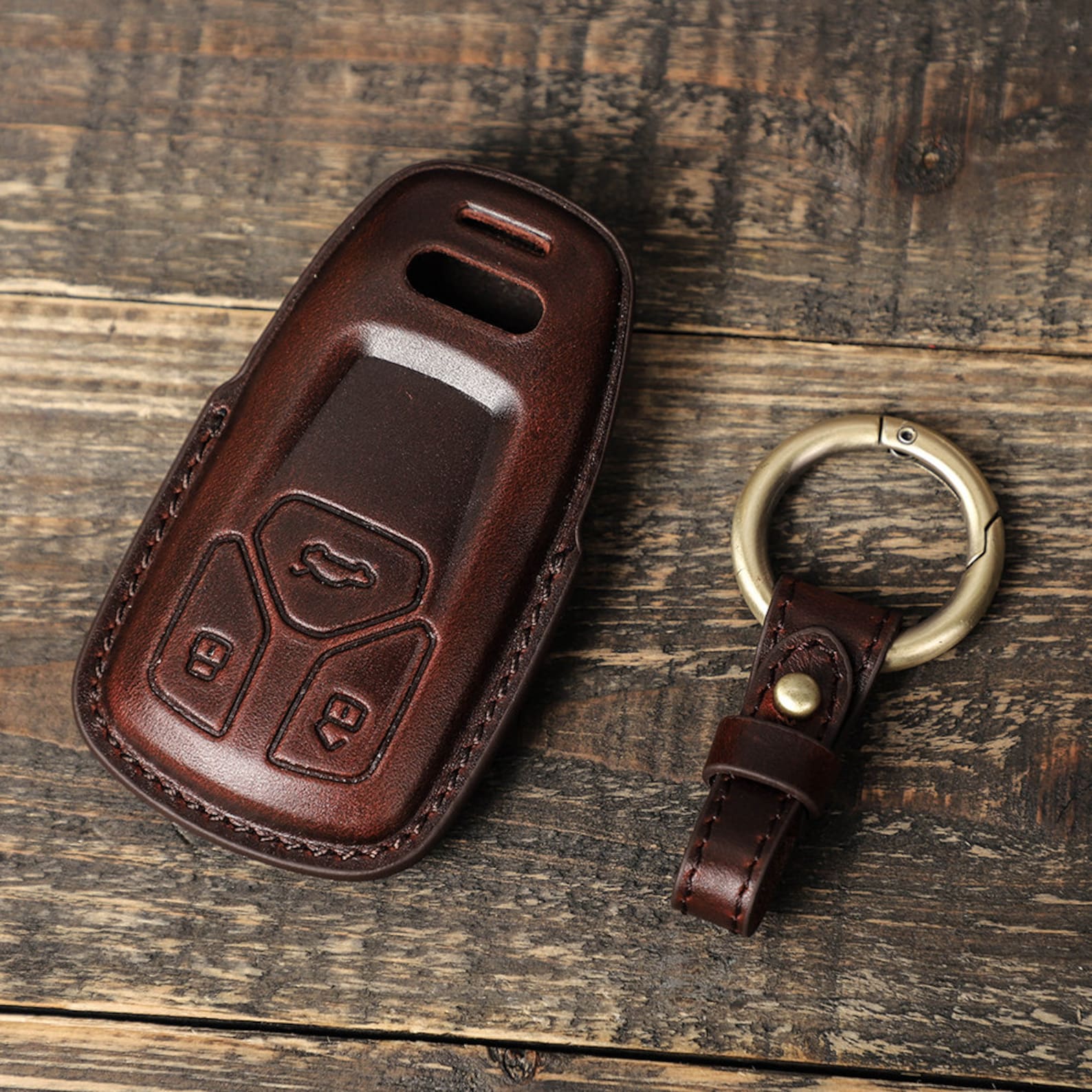 Custom Genuine Leather Car Key Holder Keychain Case Car Key Etsy
