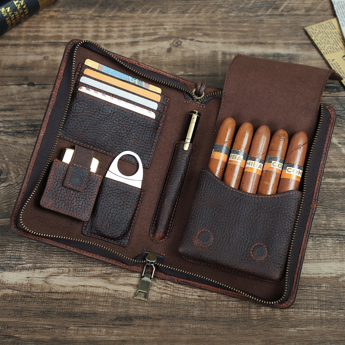 vintage Leather cigar case munimoro.gob.pe