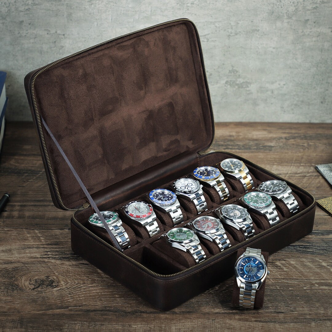 Organizador de caja de reloj de 10 ranuras/estuche de almacenamiento para  reloj de hombre se adapta a todos los relojes de pulsera y relojes