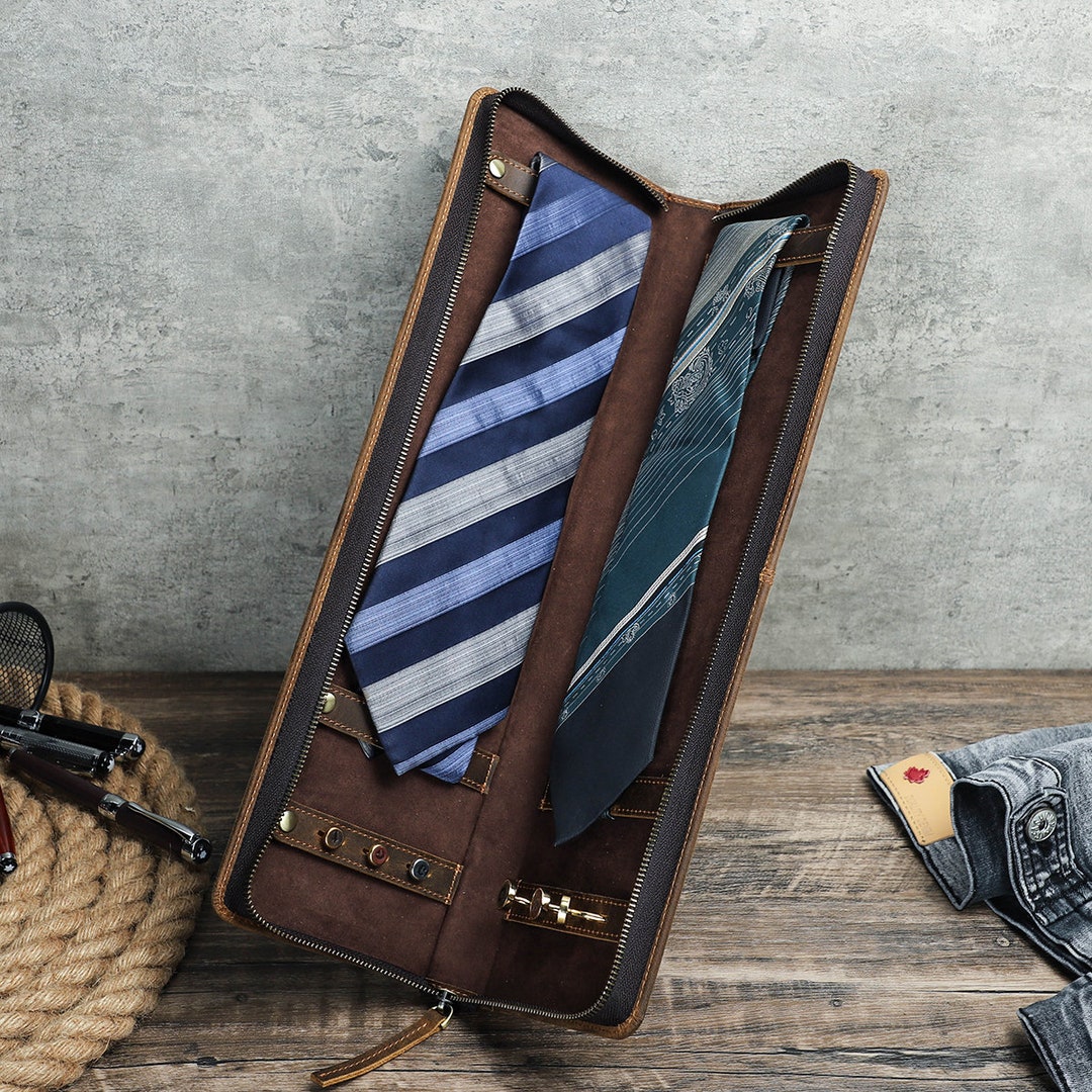 Travel Tie Case, Personalized Cufflinks and Tie Organizer Storage, Tie Accessories Box, Collar