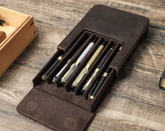 Custodia per penne in pelle Portapenne stilografiche, Scatola per display penne di lusso, Portapenne per 6 penne stilografiche, Custodia da viaggio Organizer per penne, Set regalo fatto a mano