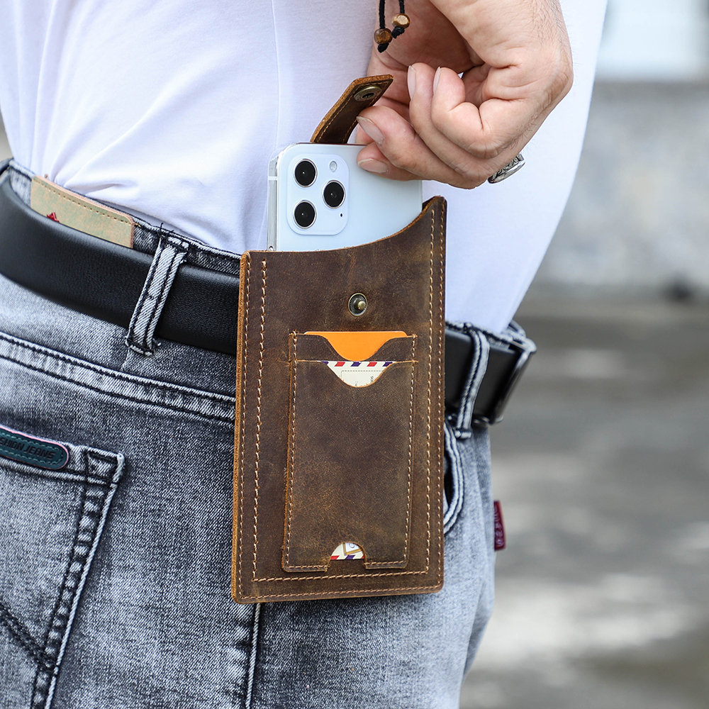 Universal Leather Phone Case on Belt Leather Belt Phone Pouch TobbinGear Leather Cell Phone Holster with Belt Clip Cell Phone Sheath Large Dark Brown Phone Holder for iPhone 