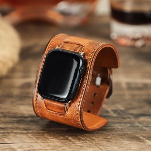 Leather Cuff Watch Band, Watch Cuff Strap, Apple Watch Band 42mm 44mm 45mm 49mm, Wrist Bracelet iWatch Band, Men Customized Gift