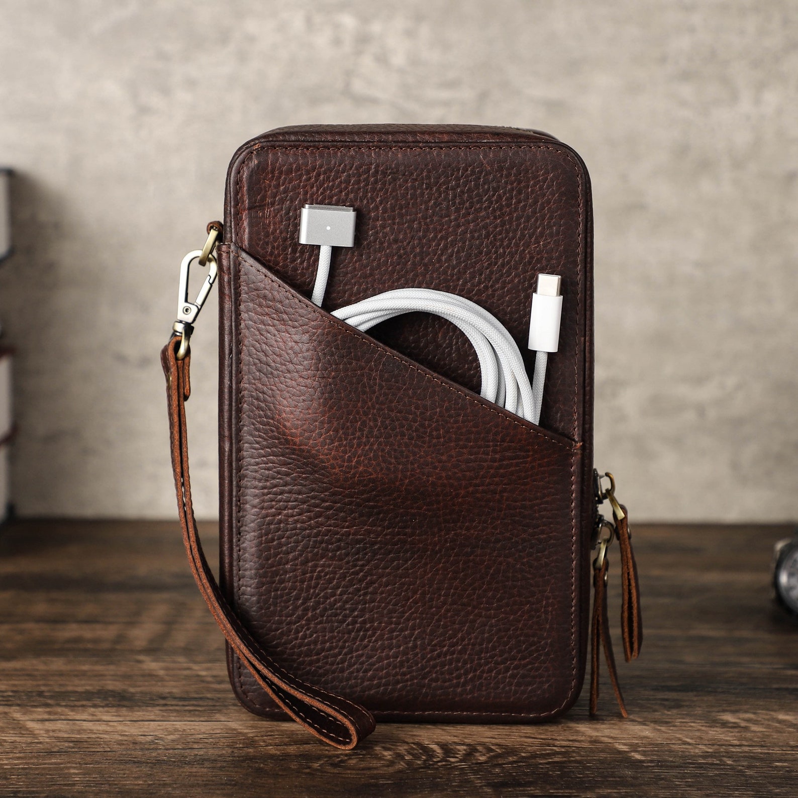 Travel Electronics Accessories Bag Leather Cable Organizer Etsy