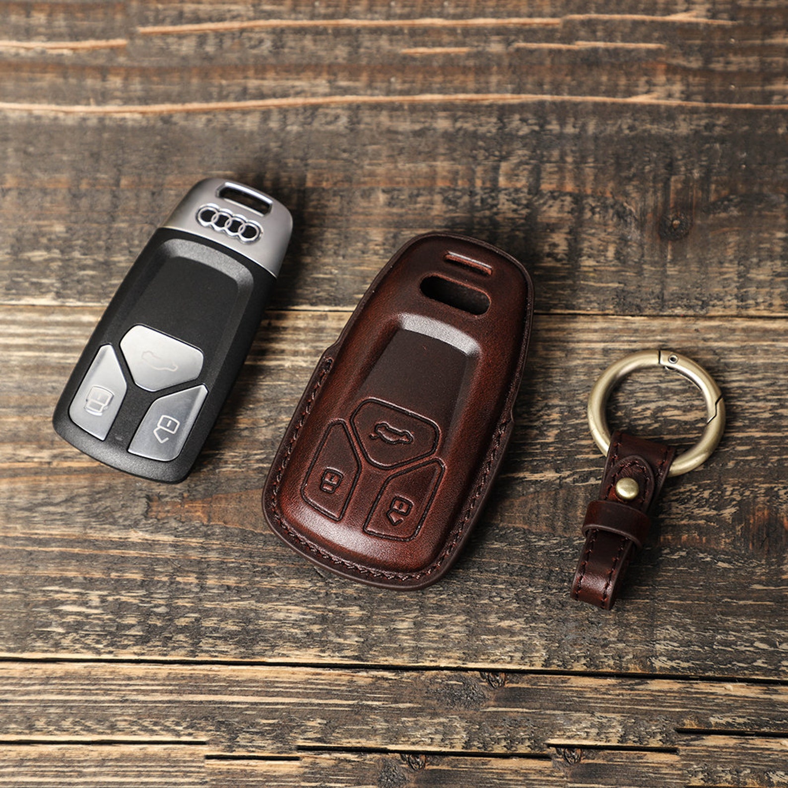 Custom Genuine Leather Car Key Holder Keychain Case Car Key Etsy