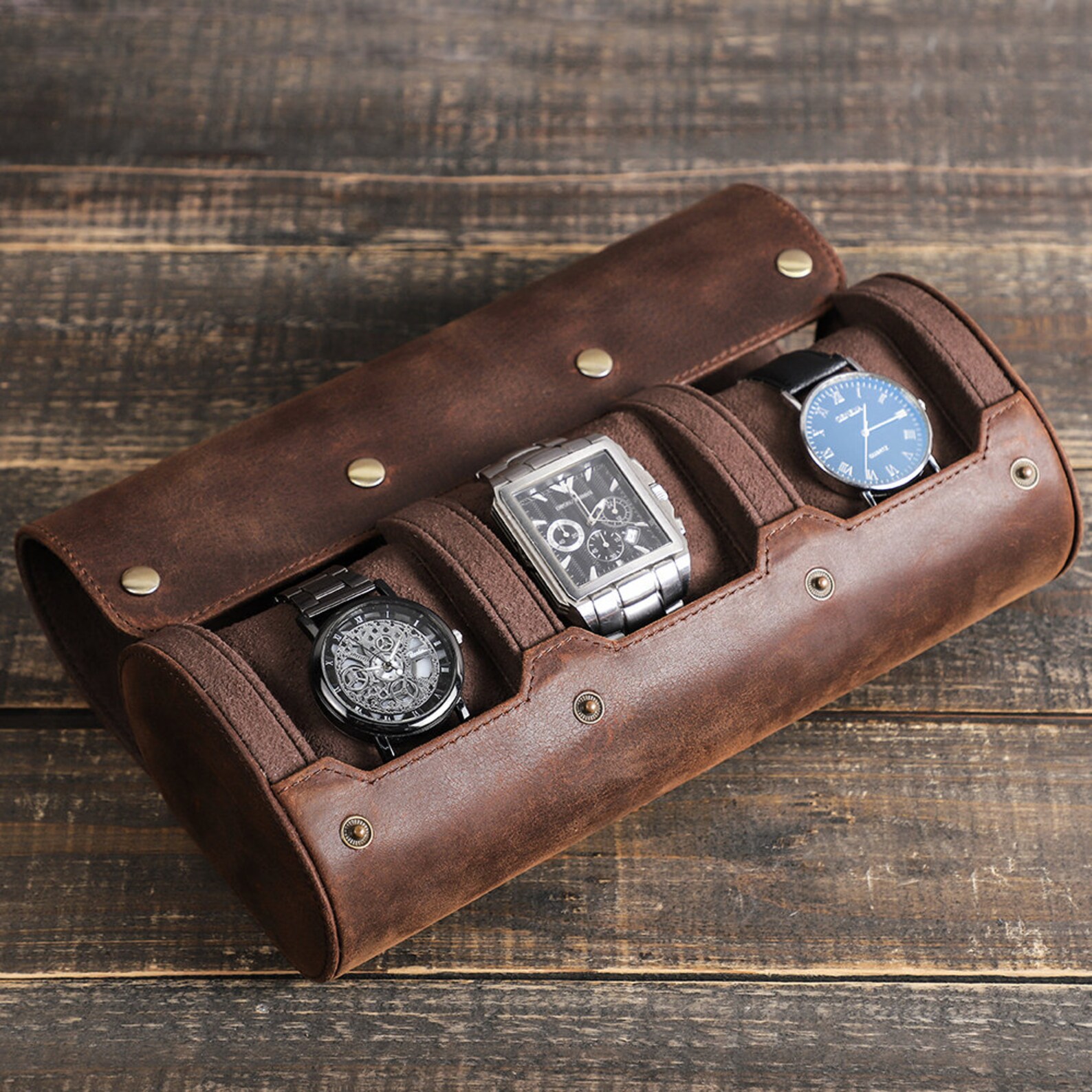 Retro Genuine Leather Watch Roll Case Cow Leather Watch Roll Etsy