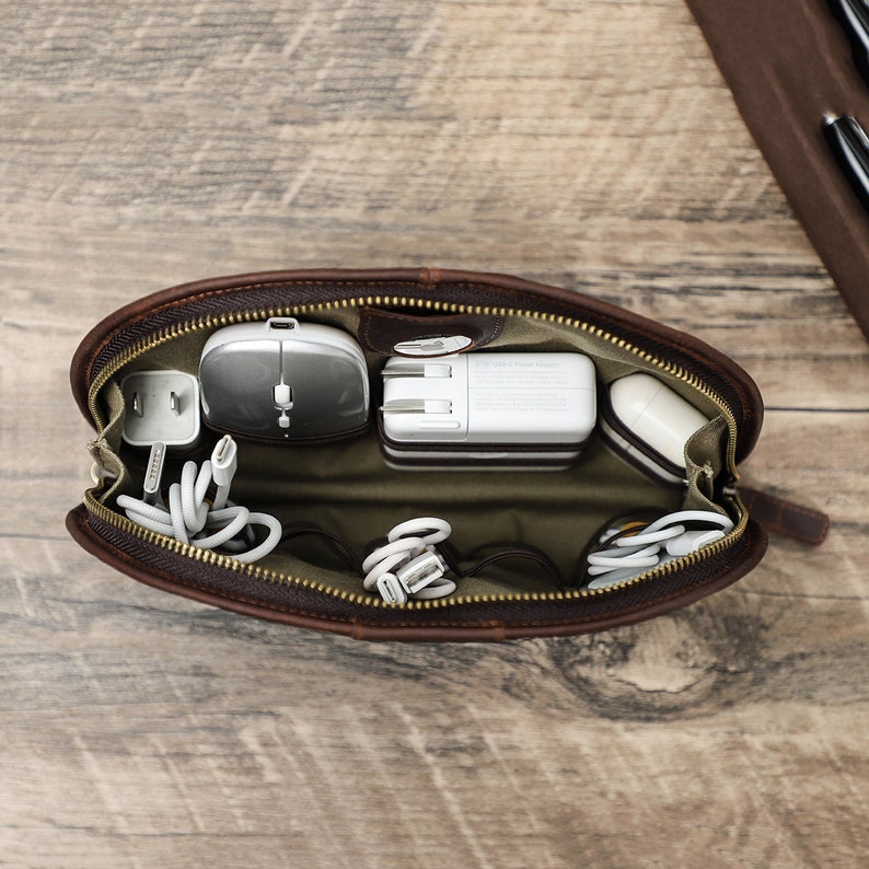 Travel Tech Electronics Storage Bag Leather Cable Organizer Etsy