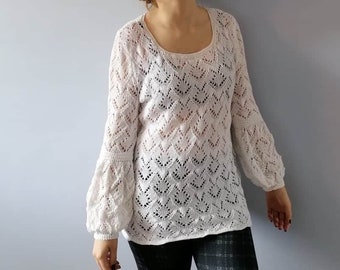 White handmade knitted sweater