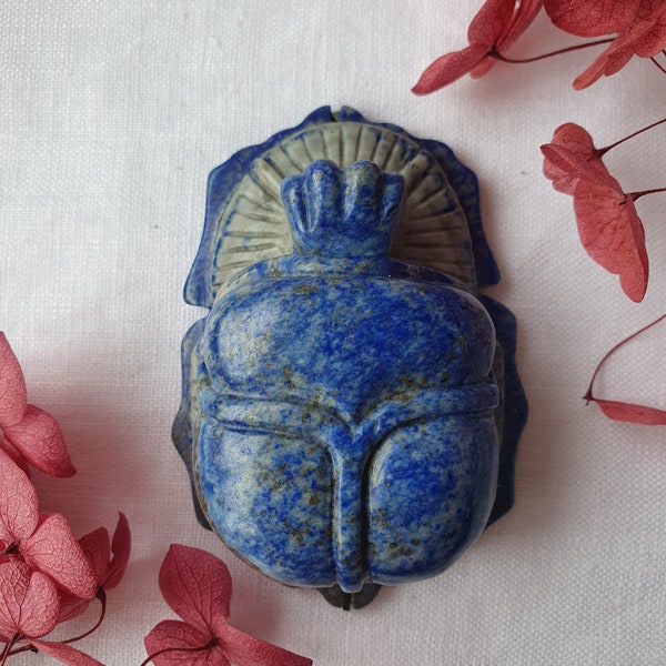 Hand Carved Lapis Lazuli Scarab Beetle No 1. UV Reactive.