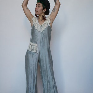 Scrumptious grey-blue silk jumpsuit
