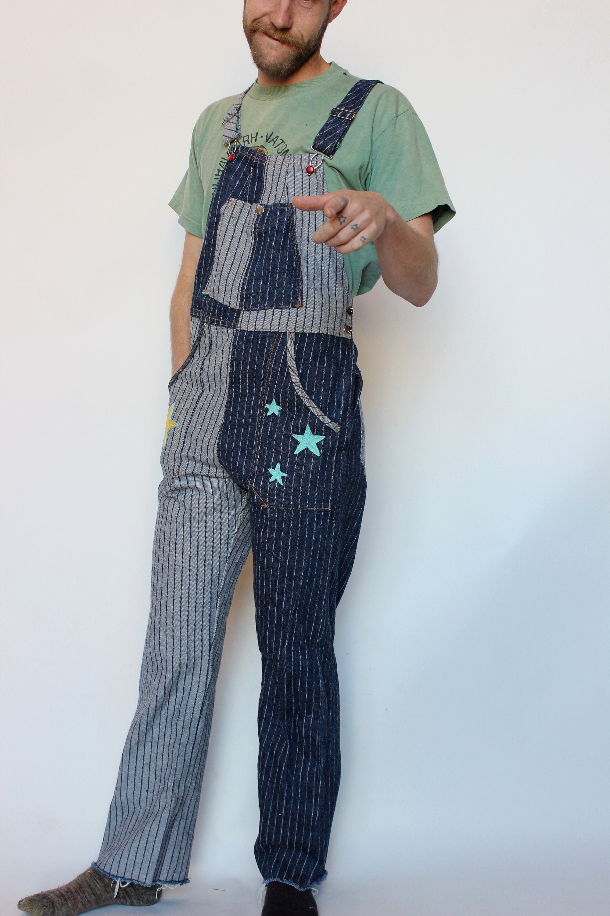 Blue Pinstripe Sturdy Cotton Denim Overalls Etsy