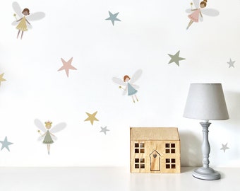 Fairy and Stars Wall Stickers | Removable Fabric Wall Stickers | Fairy Wall Decals | Girls Wall Decor | Kids Wall Stickers