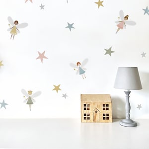 Fairy and Stars Wall Stickers | Removable Fabric Wall Stickers | Fairy Wall Decals | Girls Wall Decor | Kids Wall Stickers