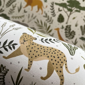 Wild Safari Luxus Kindertapete ~ Bunt | Dschungel Tapete | Safari Kinderzimmer | Dschungel-Wand-Dekor | Kinder Tapete | Safari Tiere