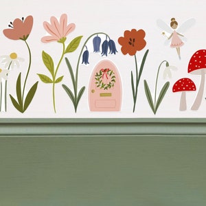 Fairy Door Wall Stickers | Nursery Wall Art | Forest Flowers | Removable Fabric Wall Stickers | Wild flowers | Girls Wall Stickers