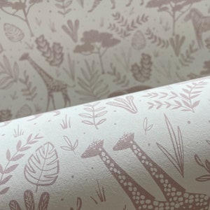 Safari-Tapete für Kinderzimmer, staubiges Rosa | Dschungel-Hintergrundbild | Safari-Kindergarten | Dschungel-Wand-Dekor | Kindertapete | Safaritiere