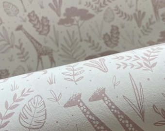 Safari Children&#39;s Nursery Wallpaper Dusty Pink | Jungle Wallpaper | Safari Nursery | Jungle Wall Decor | Kids Wallpaper | Safari Animals