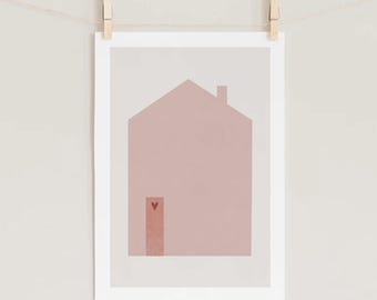 Pink House Kids Print | Textured Nursery Wall Art