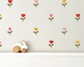 Stickers muraux fleur de tulipe | Stickers muraux pour enfants | Décor de pépinière | Stickers muraux floraux | Décoration murale pour enfants | Autocollants muraux amovibles en tissu
