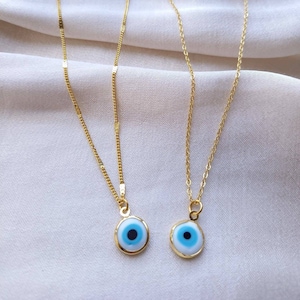 24k gold plated baby blue evil eye necklace handmade/soldered chain/layering/minimalist/dainty/y2k/gift idea