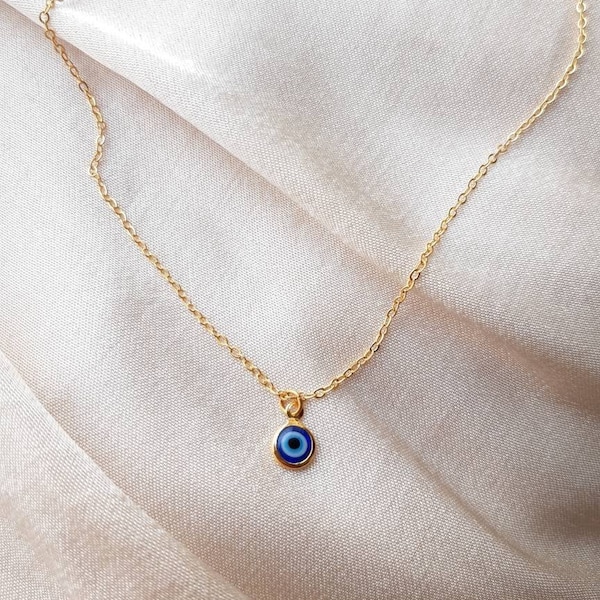 24k gold plated small blue evil eye necklace handmade/layering/simple chain/minimalist/dainty/non-tarnish/y2k/aesthetic/gift idea