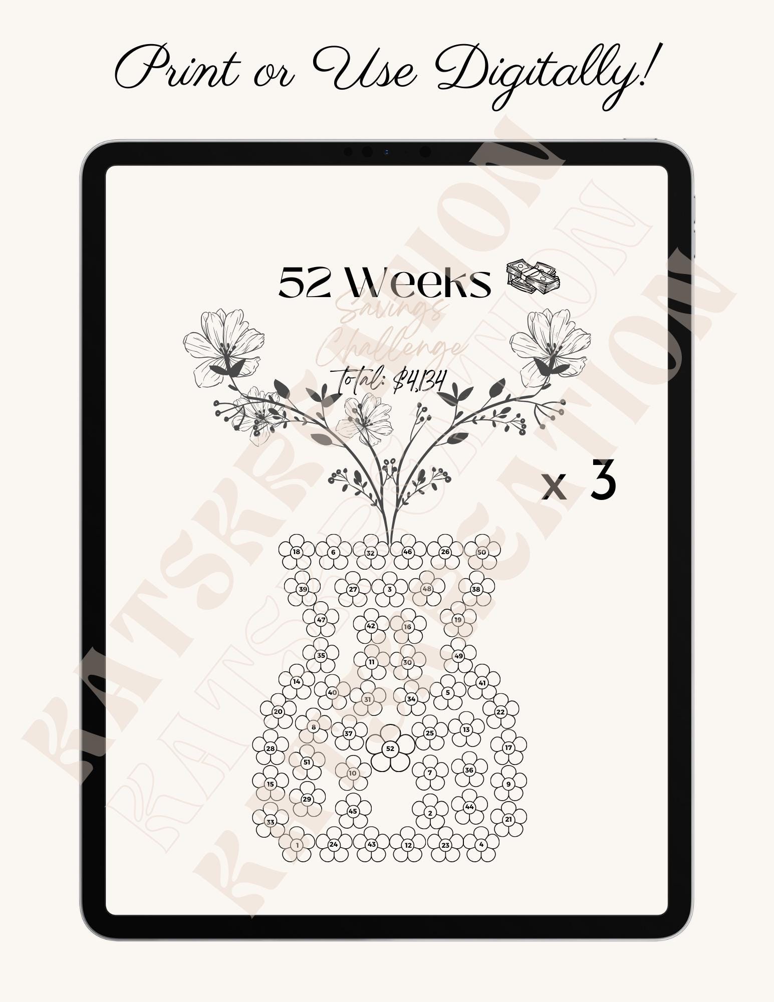52 Week Money Saving Challenge - Printable PDF - Digital Download - Etsy