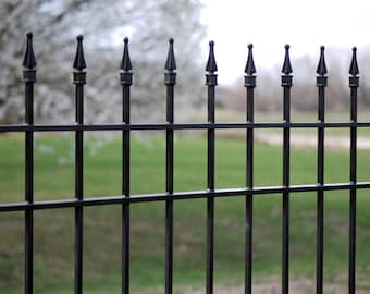Deluxe Wrought Iron Fence Panels: made with Solid Square Pickets & Solid Channel Iron Runners