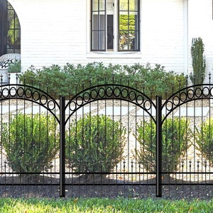 Arched Wrought Iron Fence Panels with SOLID PICKETS, Rings and 18" Tall sub-pickets