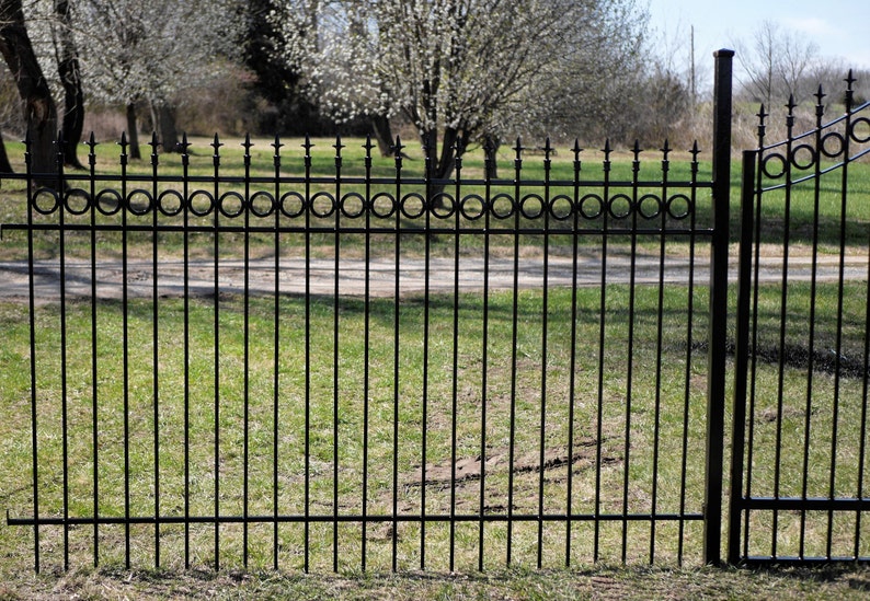 Wrought Iron Fence Panels With Solid Pickets and Rings Etsy