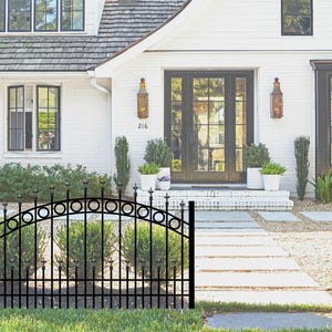 Arched Wrought Iron Fence Panels with SOLID PICKETS, Rings and 18&quot; Tall sub-pickets