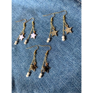 Dangling Star and Pearl Earrings
