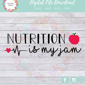 Nutrition SVG, Dietitian Gift,  Dietitian Shirt, Dietitian Sticker, Dietitian Wall Art,  Nutrition Is My Jam, Heart Rate SVG, Apple SVG