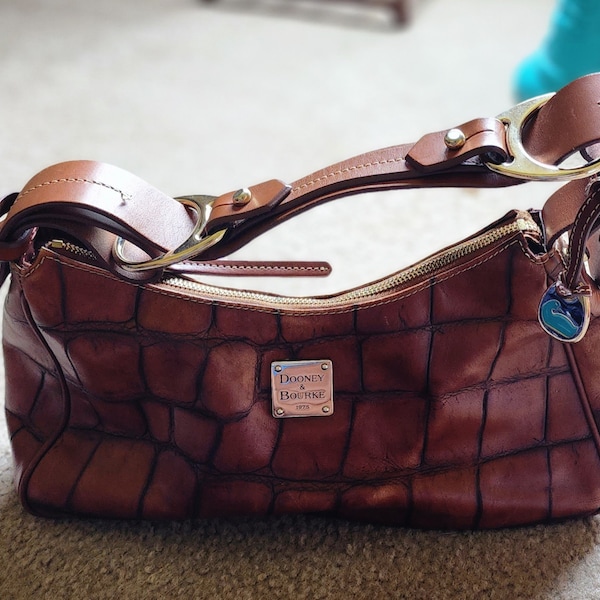 Vintage Dooney & Bourke Authentic Brown Crocodile Purse Metal Hardware Hobo bag