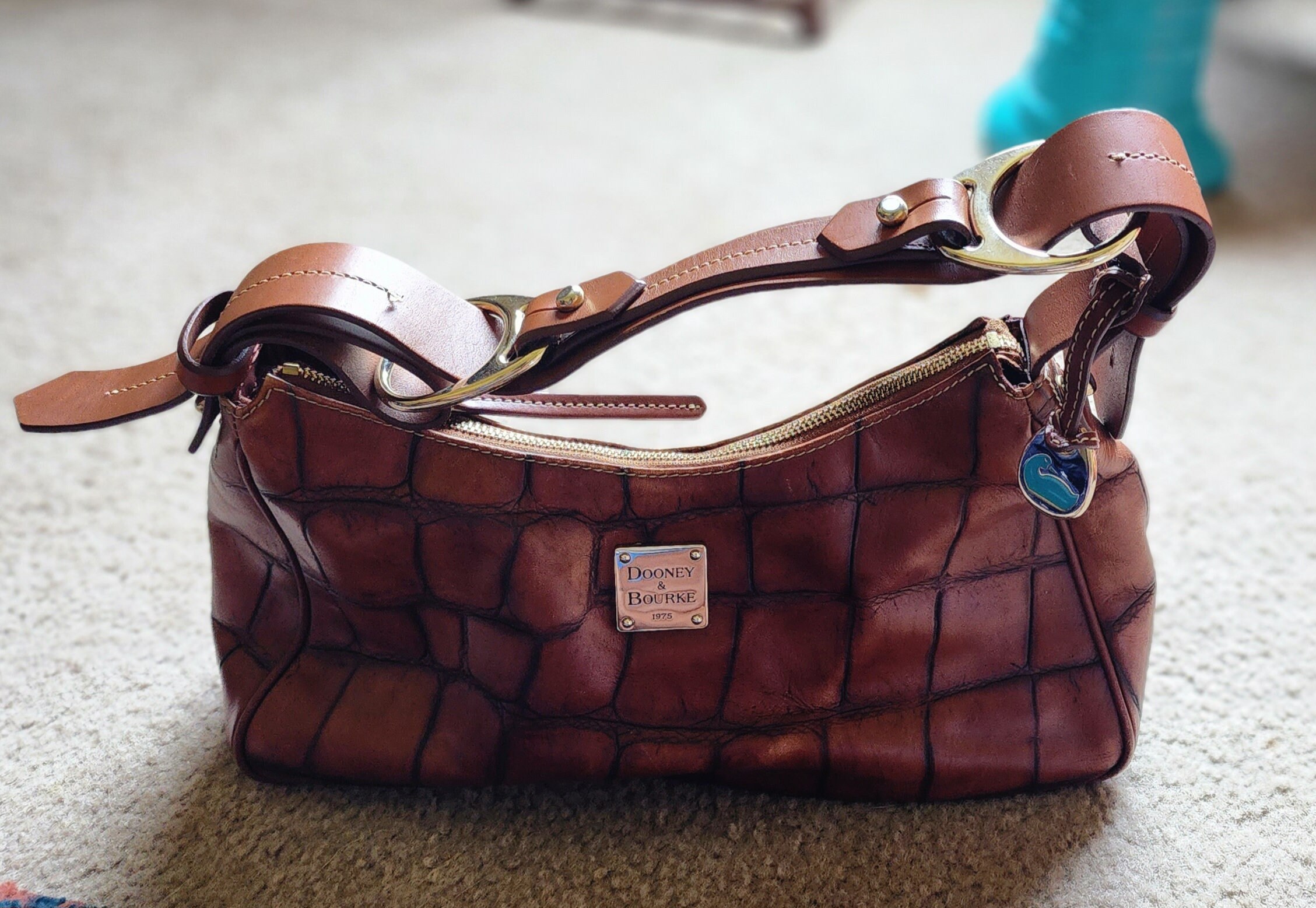 Vintage Dooney Bourke Authentic Brown Crocodile Purse Metal Hardware Hobo bag