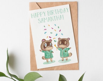 Nooklings Timmy and Tommy Animal Crossing Happy Birthday Card Personalization Available Birthday Kids or Adult Watercolor Painting