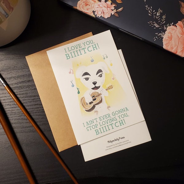 K. K. Slider Greeting Card Animal Crossing New Horizons Romantic I Love You Anniversary Love Card Guitar Dog AC