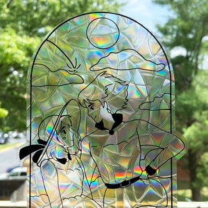 Suncatcher homem e mulher em gado | Vitral, fabricante de arco-íris, decalque de janela, protetor solar, adesivo, grande reutilizável