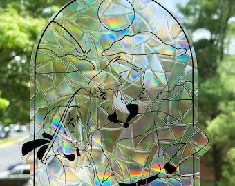 Suncatcher man and woman on catle | Stained Glass, Rainbow Maker, Window Decal, Suncatcher, Sticker, Reusable Large