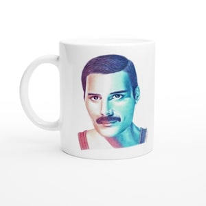 Freddie Mercury Mug. Queen gift. Rock guitar, rainbow colour, green purple orange, birthday, Christmas. Pride, lgbt+. Dad, Mum, grandad nan