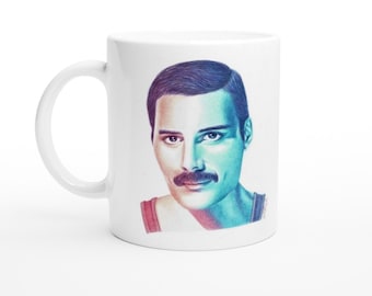 Freddie Mercury Mug. Queen gift. Rock guitar, rainbow colour, green purple orange, birthday, Christmas. Pride, lgbt+. Dad, Mum, grandad nan