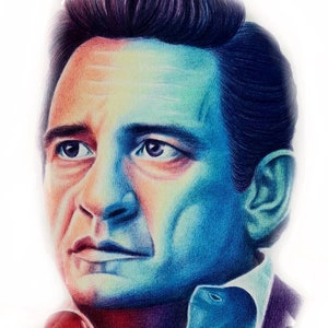Carte-cadeau Johnny Cash pour la fête des pères. artwork fine art rainbow portrait print Réalisme dessin, musique, art contemporain, icône de la musique country