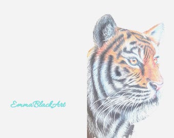 Tiger card. Tiger birthday card. Tiger art. Tiger print. Nursery print. Tiger Nursery print. Tiger.  Animal lover. Animal art. Animal card