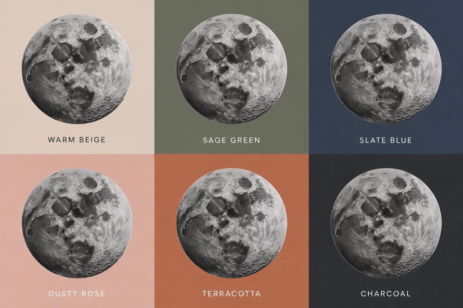 Original Moon Drawing A2. Graphite Art. Lunar, Night Sky